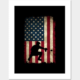 Baseball Catchers Gear American Flag Baseballin Posters and Art